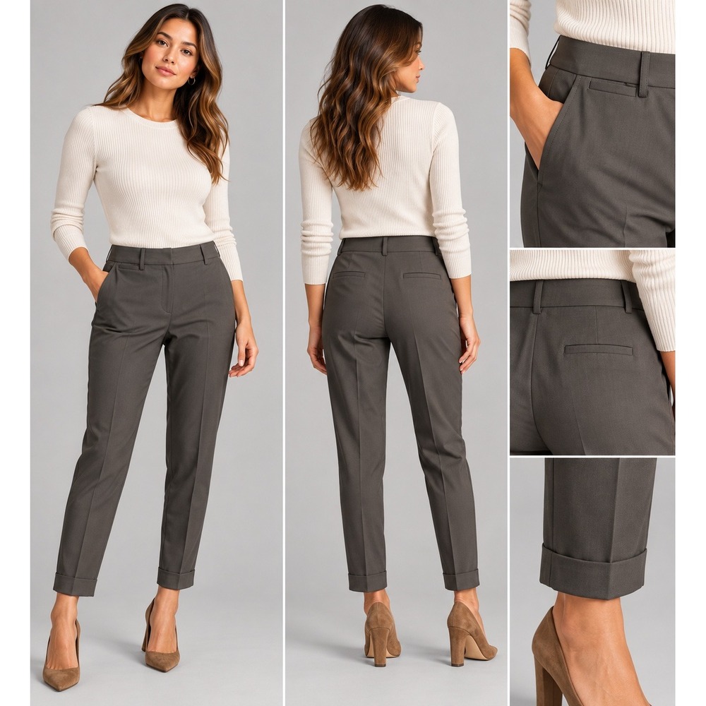 Lafayette 148 New York Perry Trousers Women 12 Brown Wool Blend Cuffed Career
